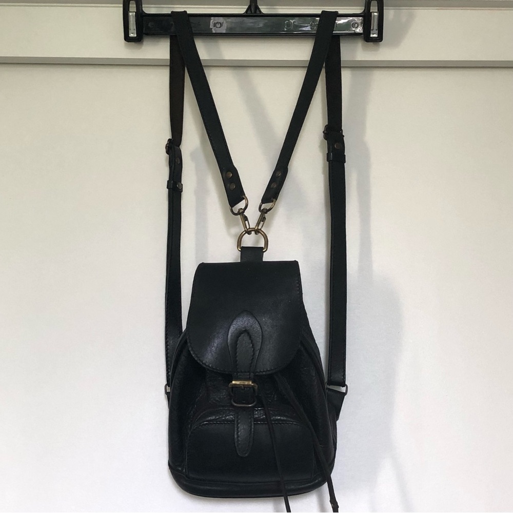 Black Leather Mini Backpack